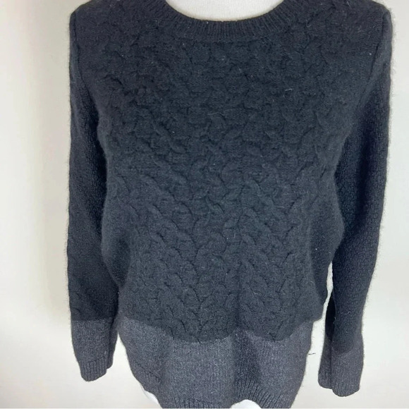 VINCE WOOL YAK YAK PULLOVER Sweater Cable Knit BLACK GREY Size S - Picture 3 of 7